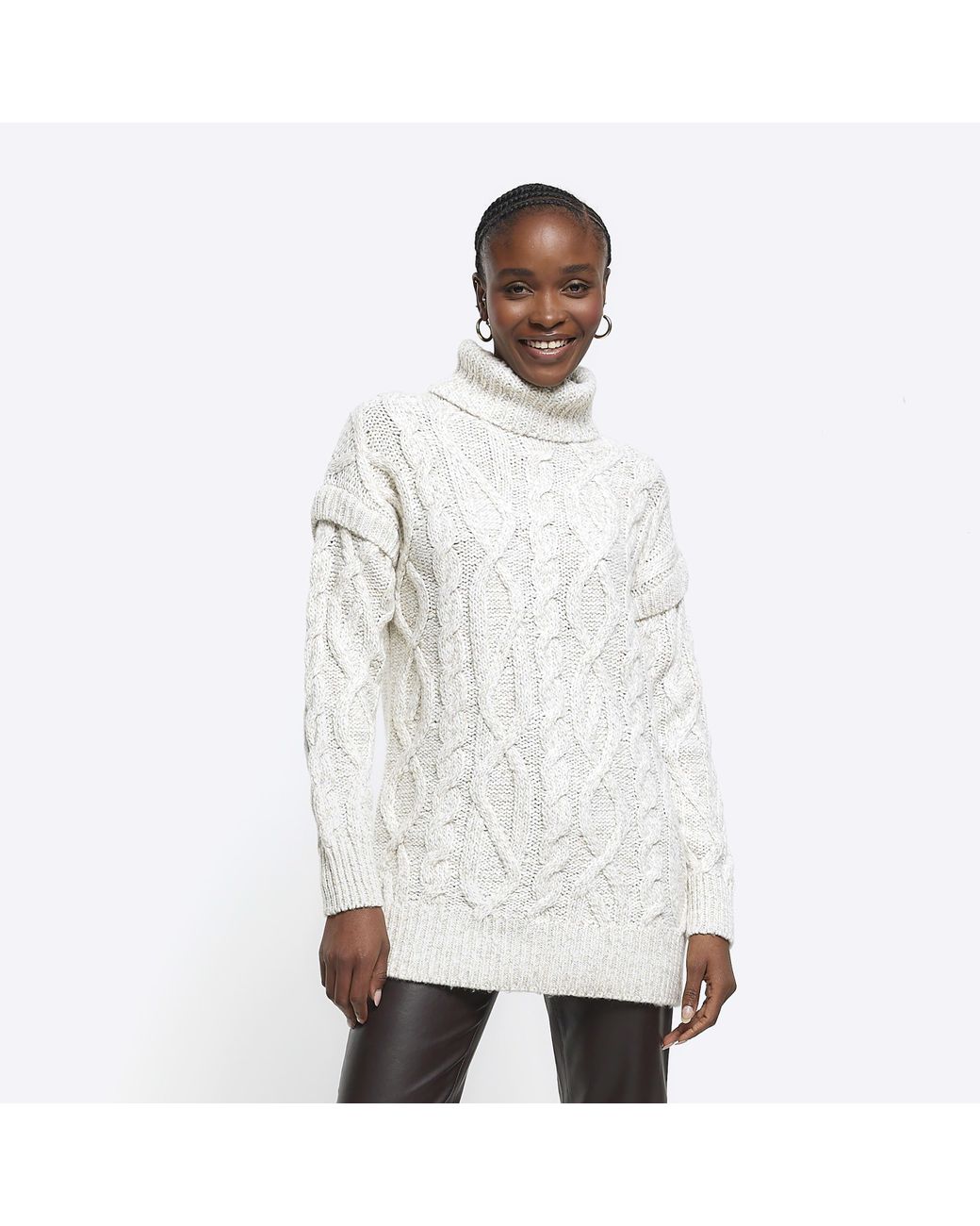 River Island Cream Cable Knit Roll Neck Jumper in White Lyst Canada