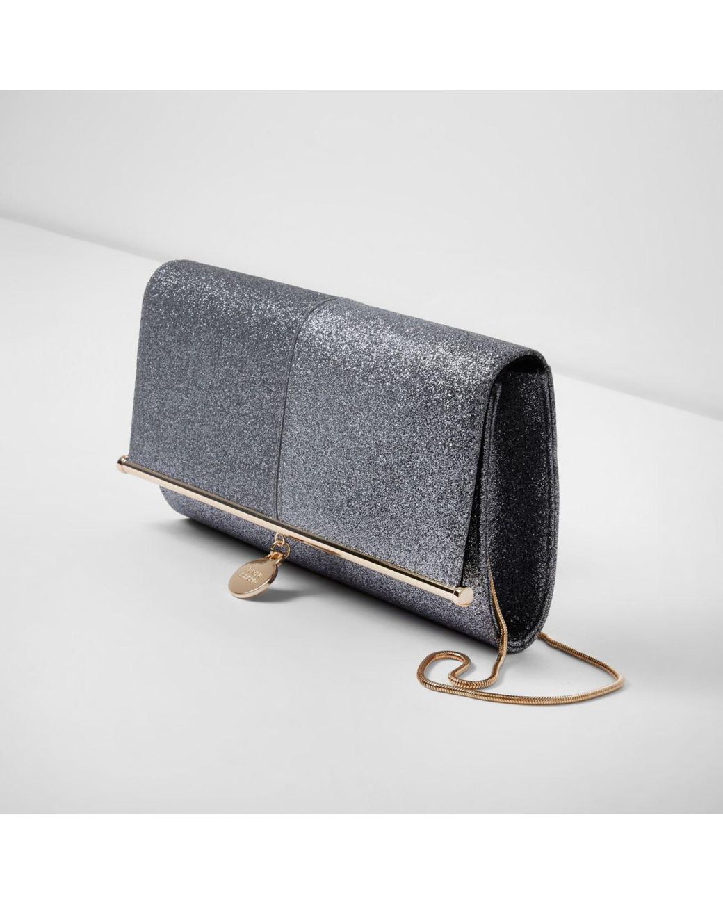 River Island Dark Grey Glitter Bar Top Clutch Bag in Grey Lyst UK