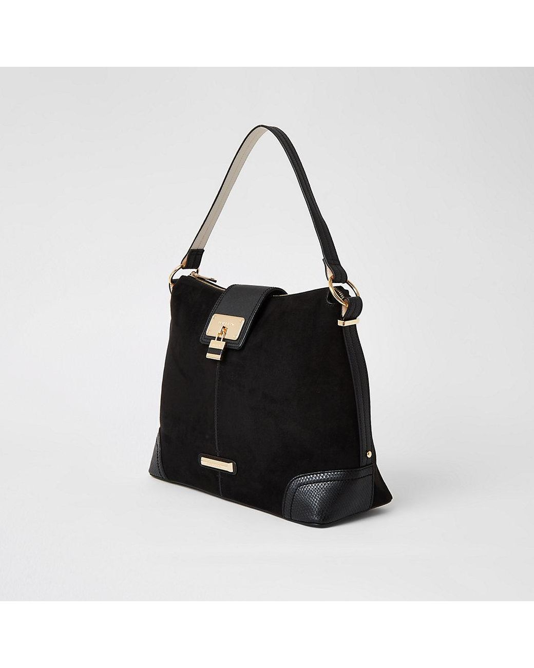 River Island Faux Suede Lock Front Slouch Bag in Black Lyst Canada