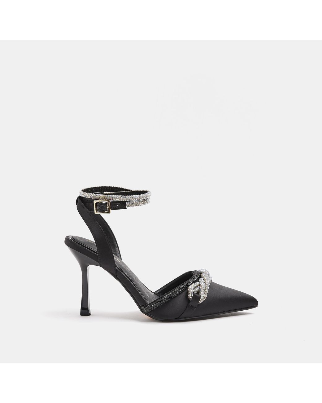 River Island Black Wide Fit Diamante Court Shoes | Lyst UK