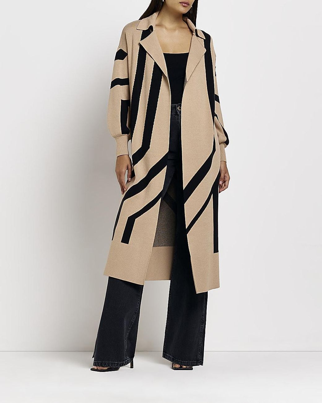 Brown Stripe Longline Cardigan | Lyst
