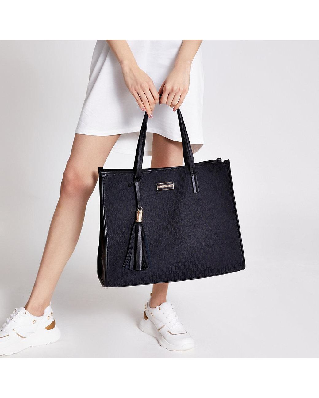 River Island Black Ri Jacquard Shopper Tote Bag Lyst Canada