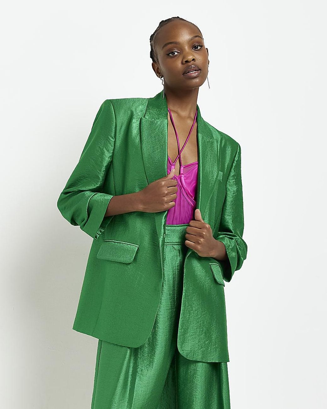 River Island Green Satin Oversized Blazer Lyst