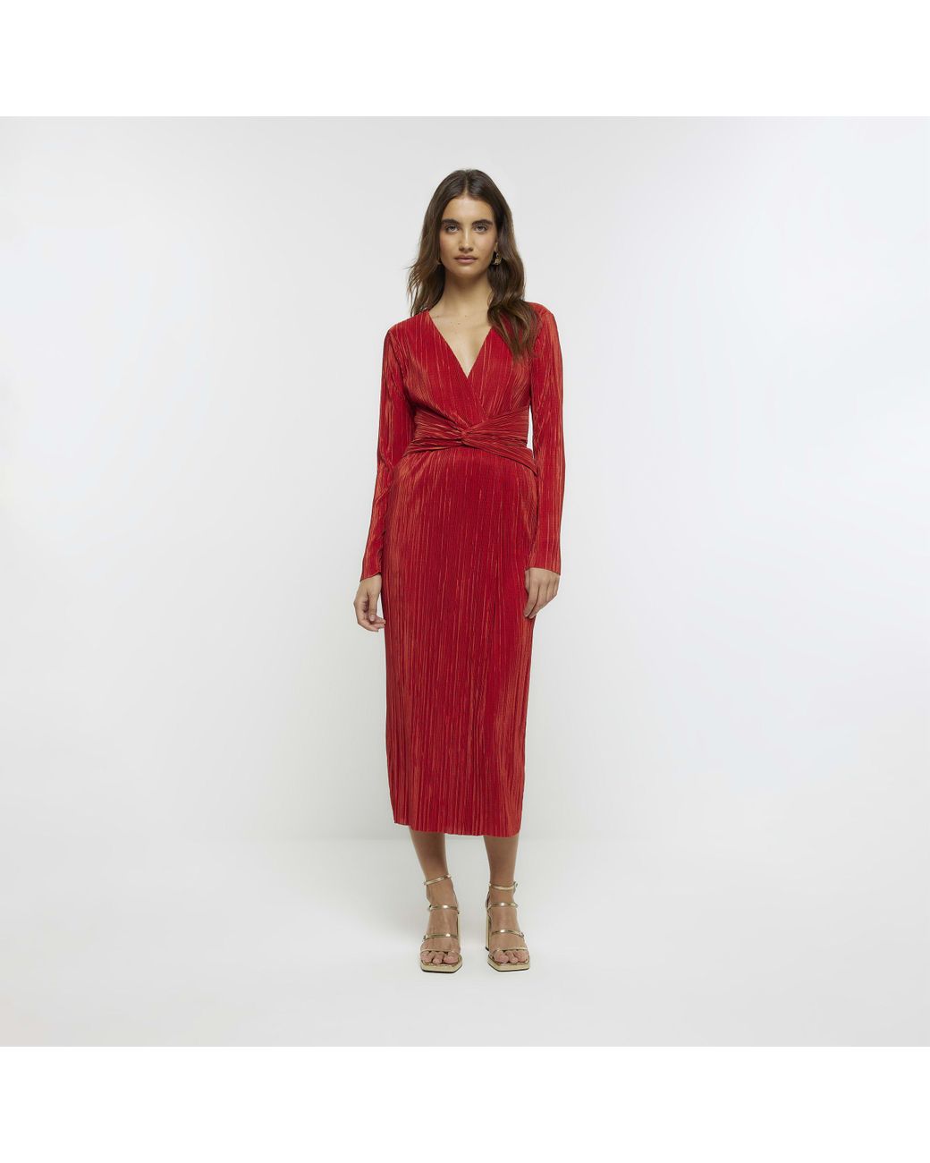 River island velvet plisse midi hotsell dress pink