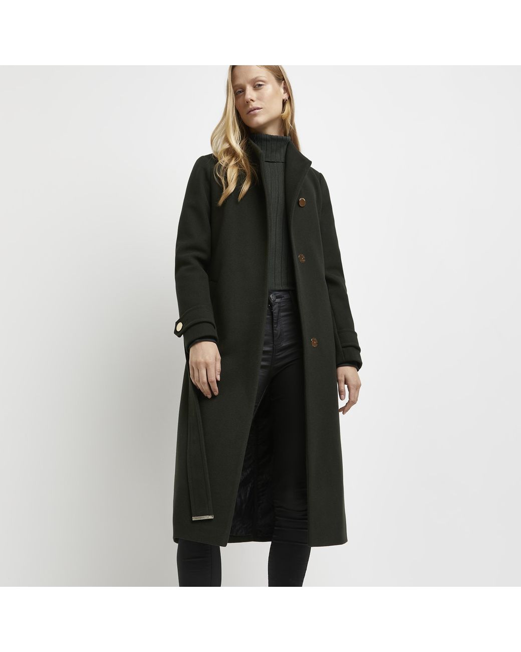 khaki belted wrap coat