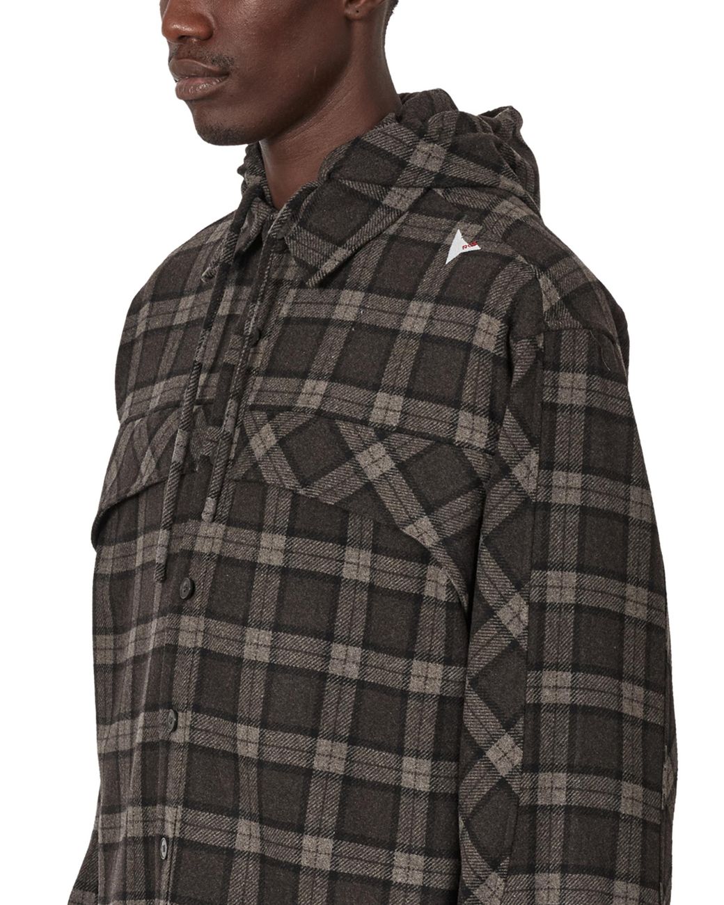 Roa Black Logger Wool Check Long Sleeve Shirt Tops for men