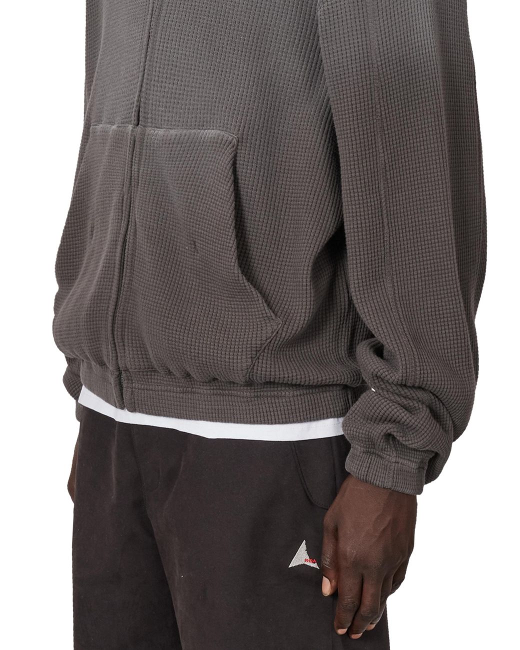 Roa Gray Bee Sun Faded Organic Waffle Zip Up Hoodie Tops for men