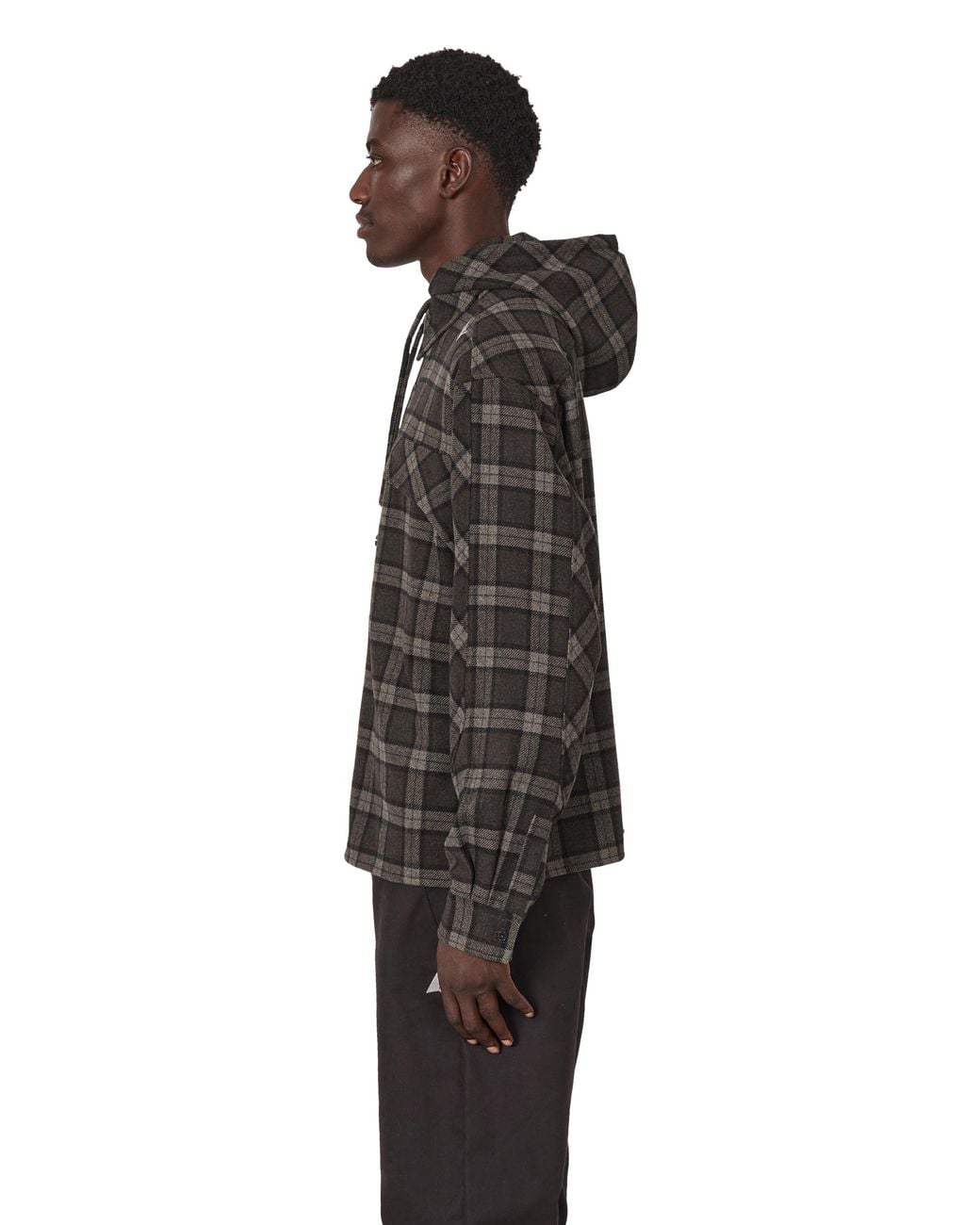 Roa Black Logger Wool Check Long Sleeve Shirt Tops for men