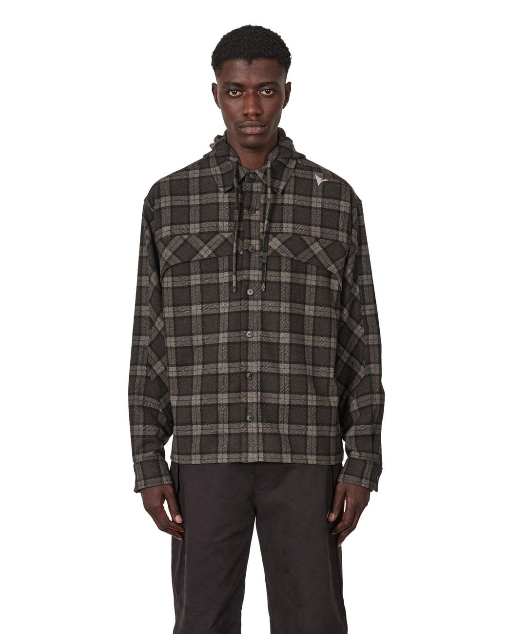 Roa Black Logger Wool Check Long Sleeve Shirt Tops for men