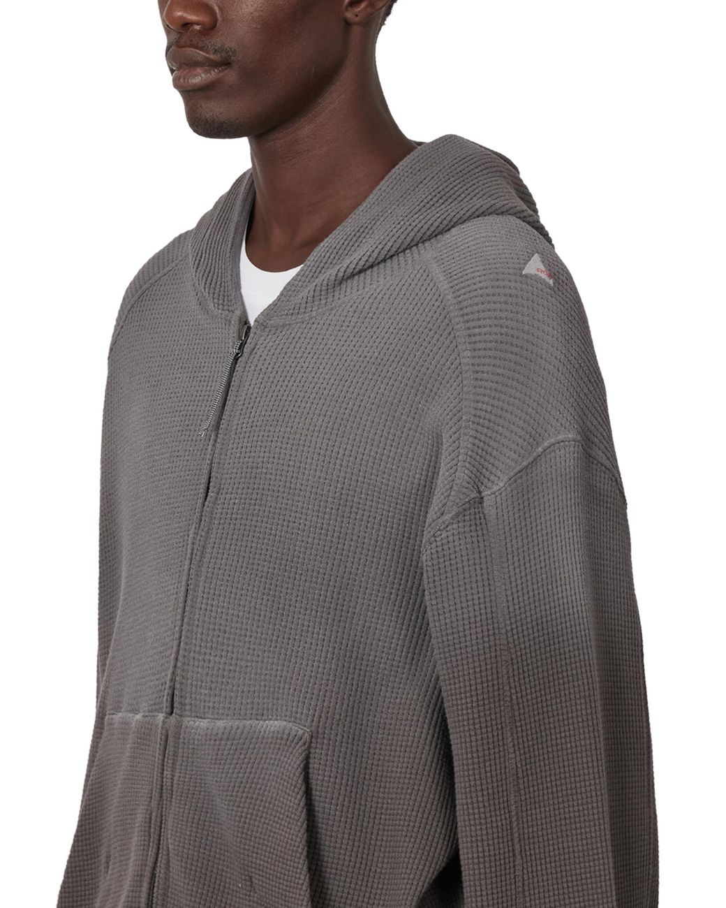 Roa Gray Bee Sun Faded Organic Waffle Zip Up Hoodie Tops for men