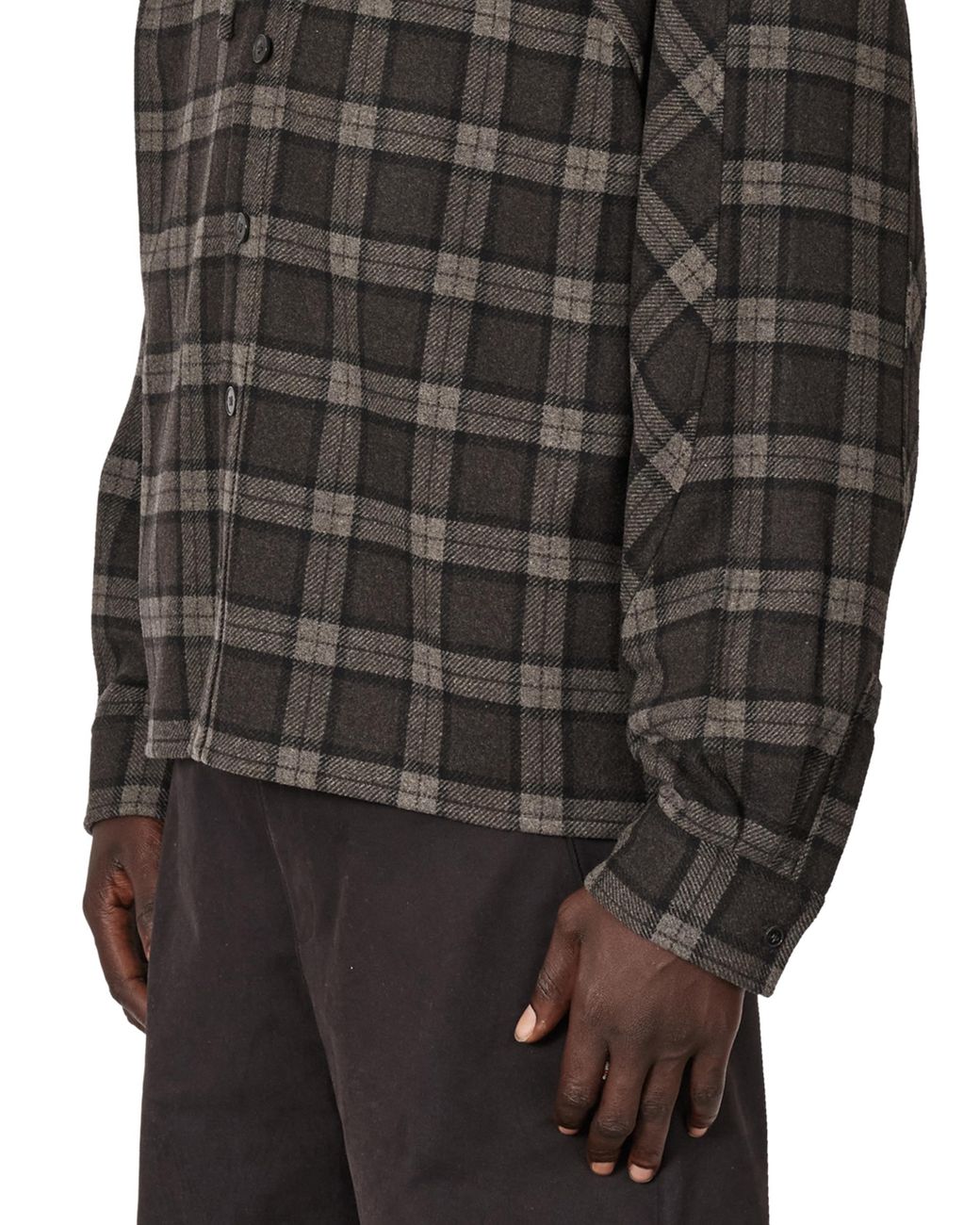 Roa Black Logger Wool Check Long Sleeve Shirt Tops for men