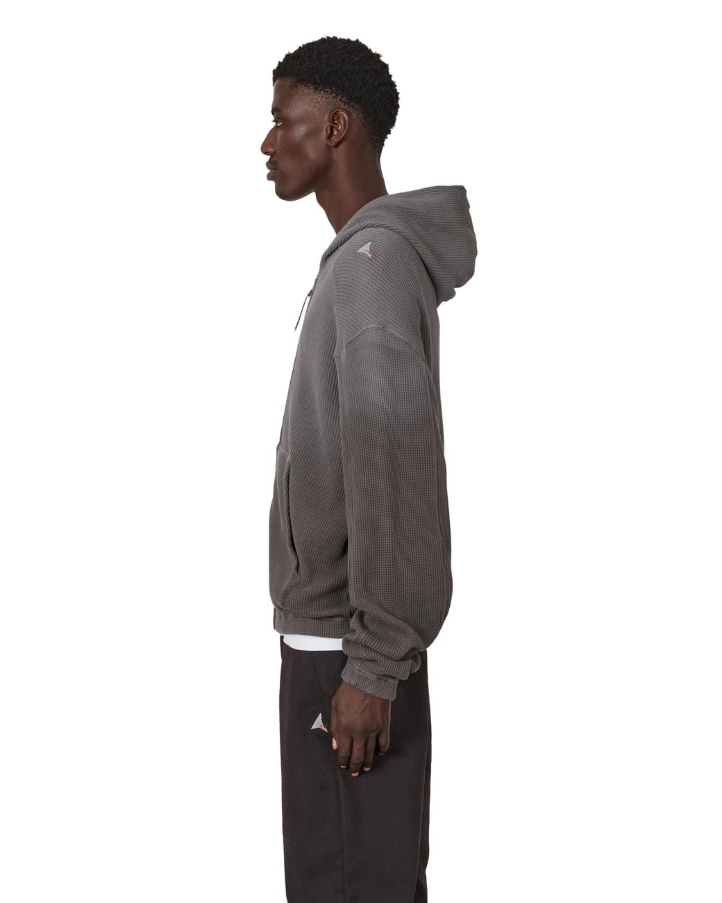 Roa Gray Bee Sun Faded Organic Waffle Zip Up Hoodie Tops for men