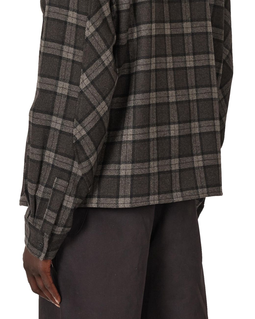 Roa Black Logger Wool Check Long Sleeve Shirt Tops for men