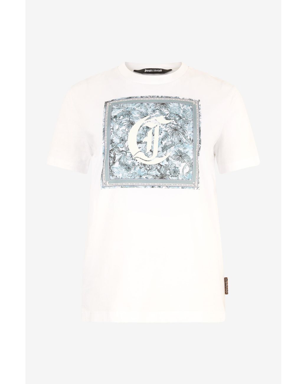 Roberto Cavalli White T-Shirt With Graphic And Jc Monogram