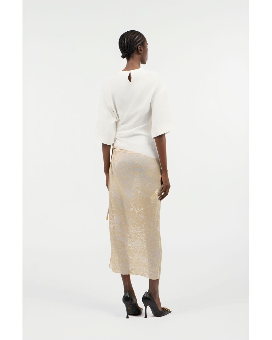 Roberto Cavalli White Abstract Print On Silk Viscose Devore Dress