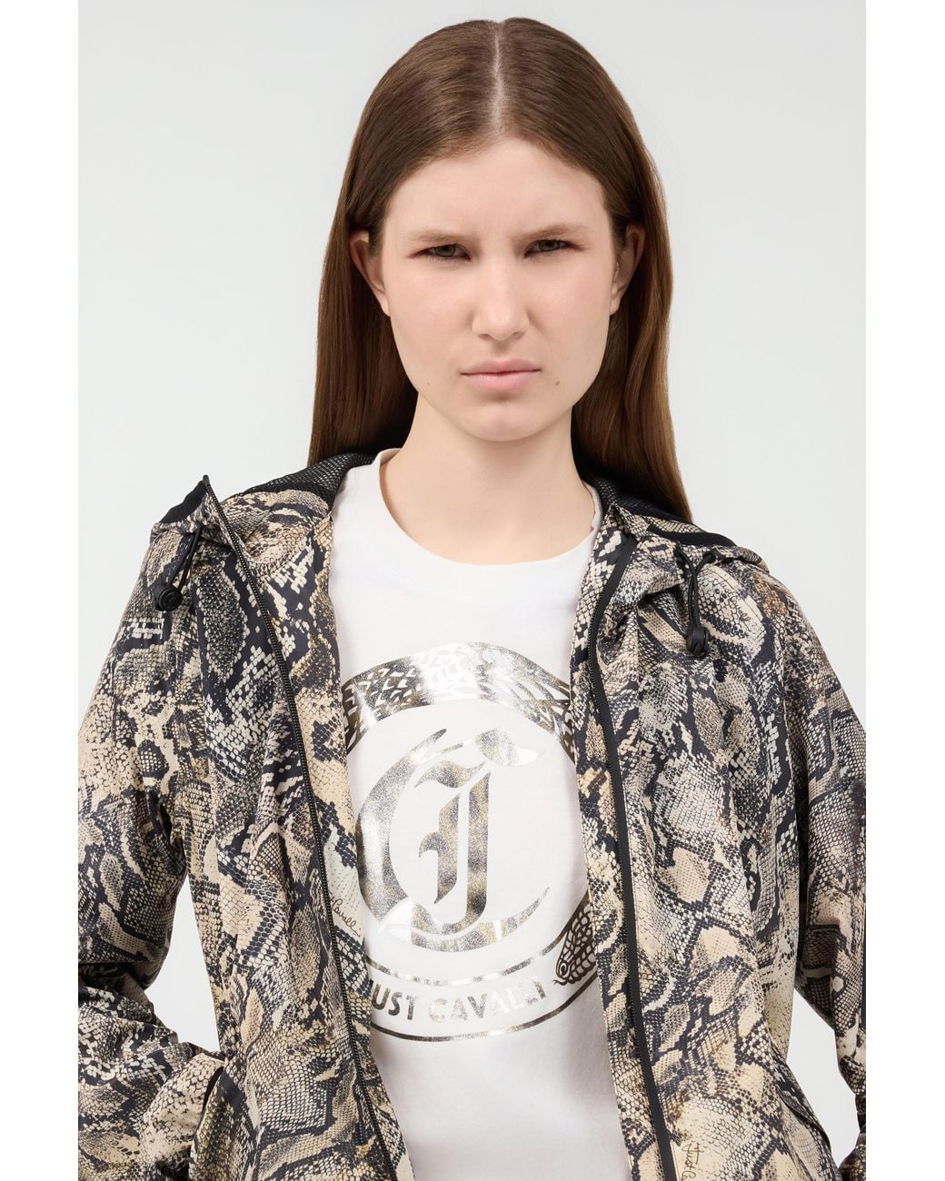 Chaqueta Con Capucha Y Estampado Python Roberto Cavalli de color Multicolor