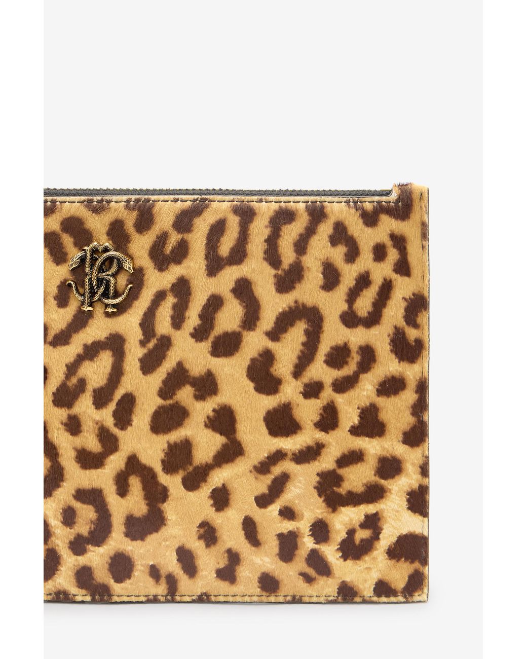 Roberto Cavalli Natural Small Jaguar-Skin Print Clutch