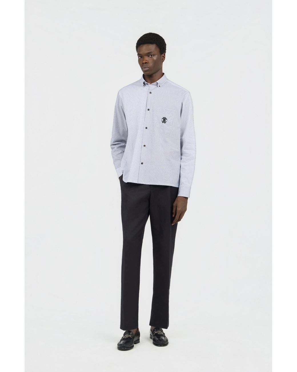 Roberto Cavalli Blue Striped Shirt With Monogram Rc for men