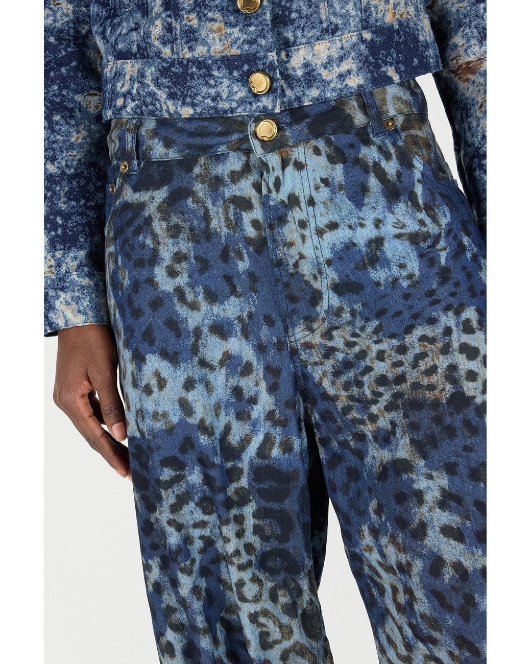 Roberto Cavalli Blue Jeans With Jaguar Skin Print
