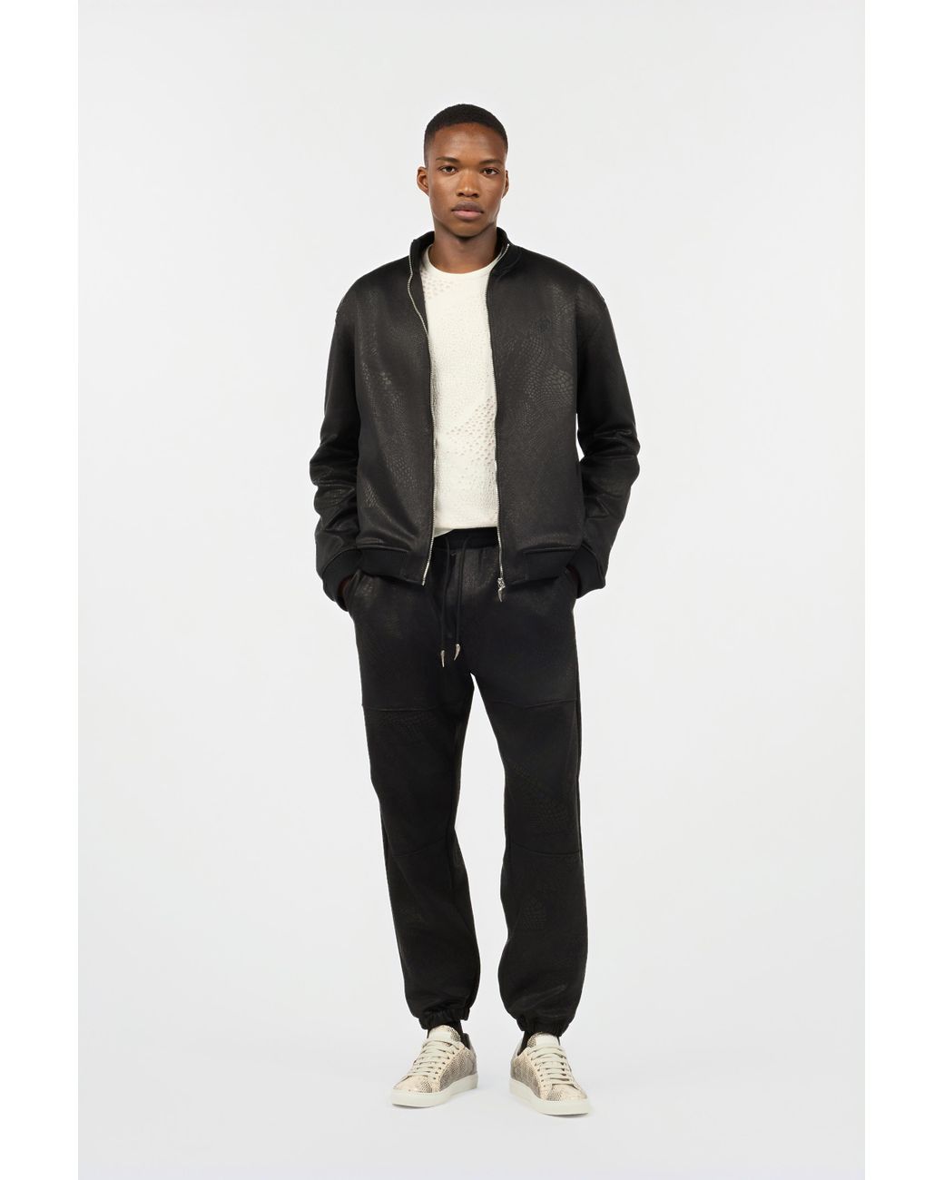 Roberto Cavalli Black Full-Zip Sweatshirt With Python Print for men