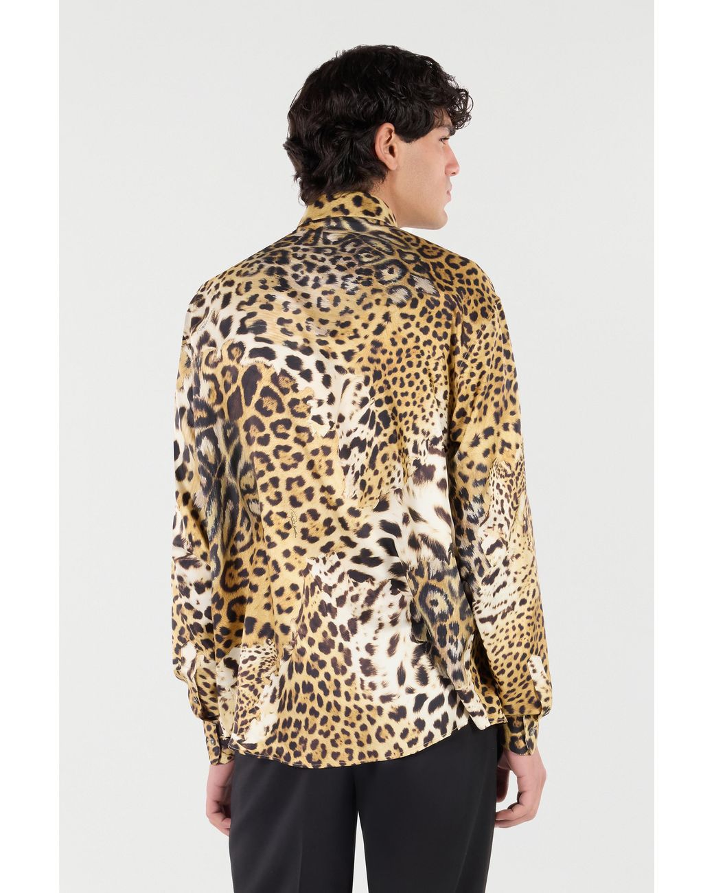 Roberto Cavalli White Silk Shirt With Animal Prints for men