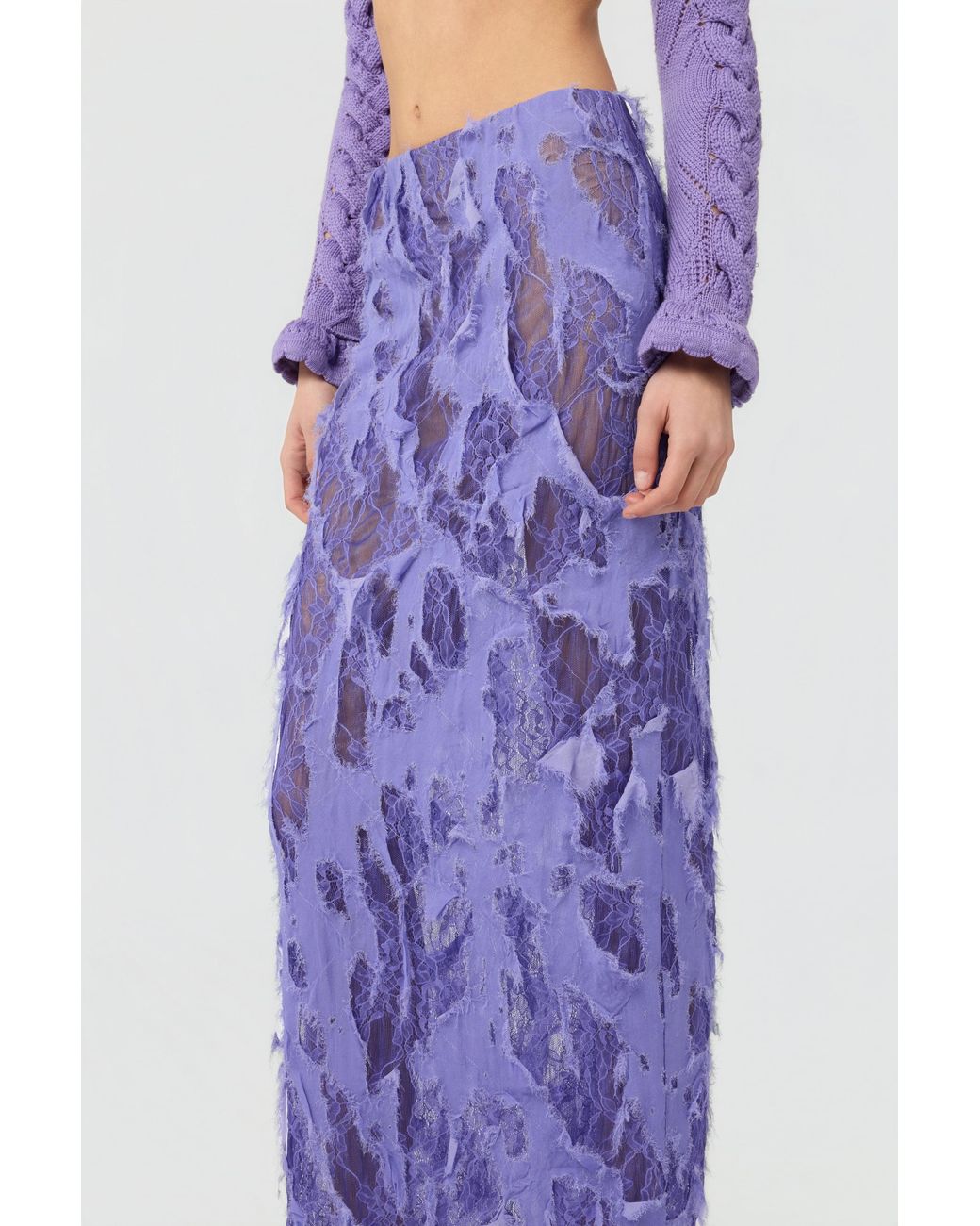 Roberto Cavalli Purple Skirt With Destroyed-Effect Lace