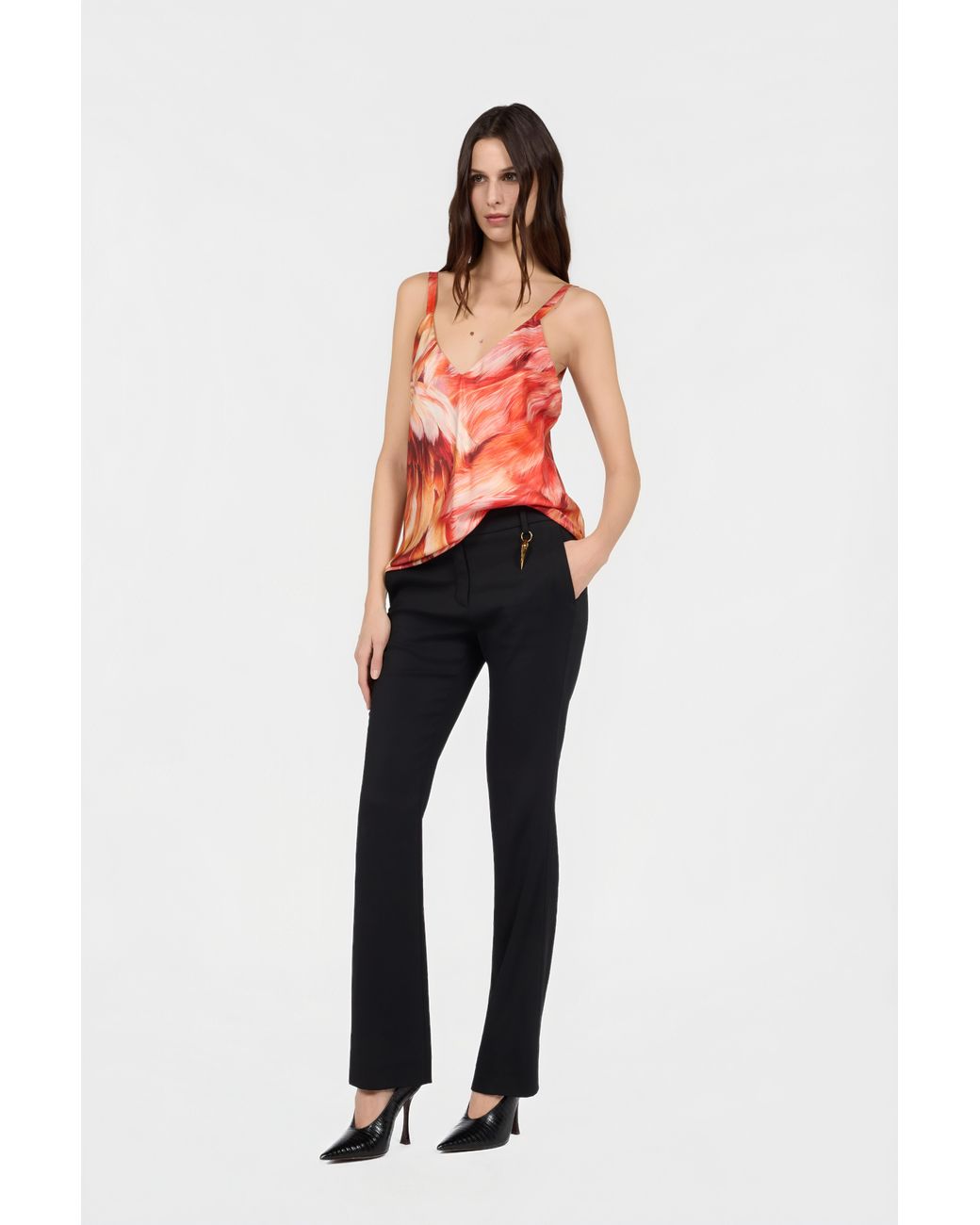 Roberto Cavalli Red Plumange Print Camisole