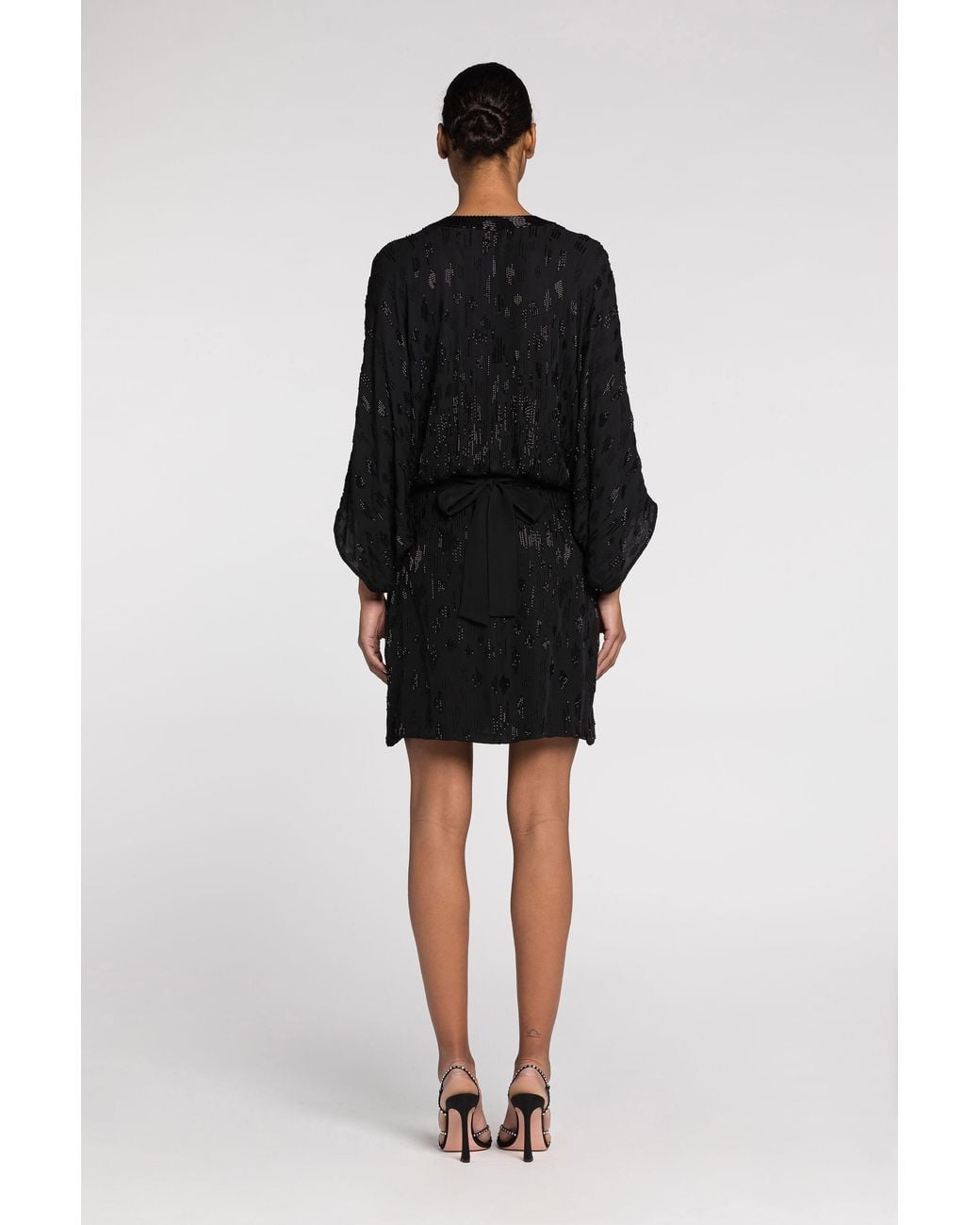 Roberto Cavalli Black Bead-Embellished Short Silk Dress
