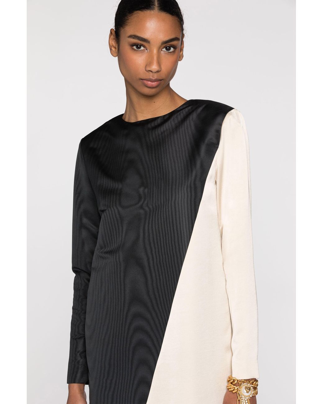 Roberto Cavalli Black Diagonal-Stripe Satin-Finish Midi Dress