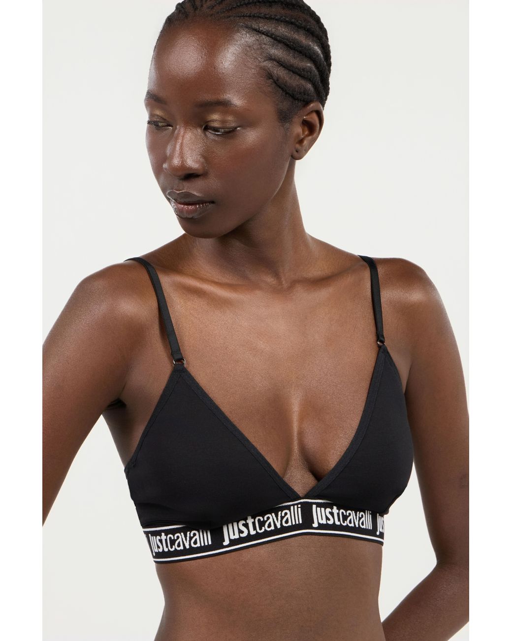 Roberto Cavalli Black Triangle Bra With Logo Band