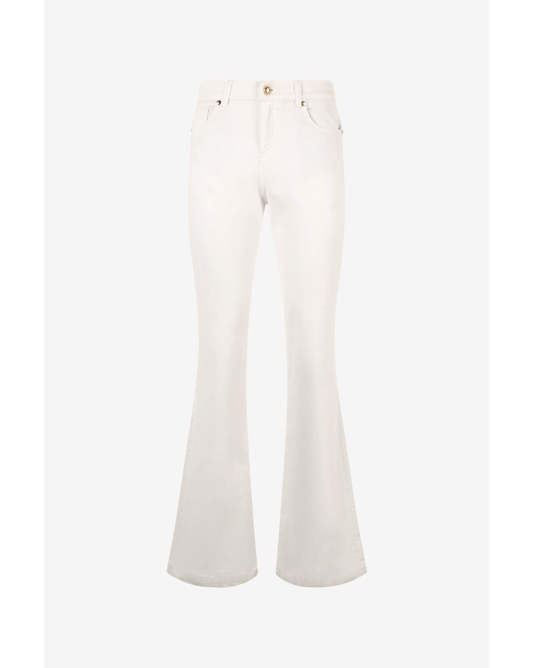 Roberto Cavalli White Flared Stretch Cotton Pants