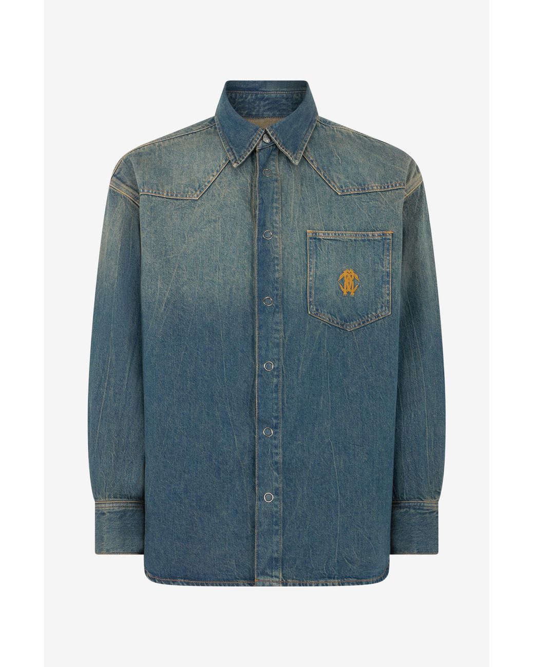 Roberto Cavalli Blue Denim Shirt With Monogram Rc for men