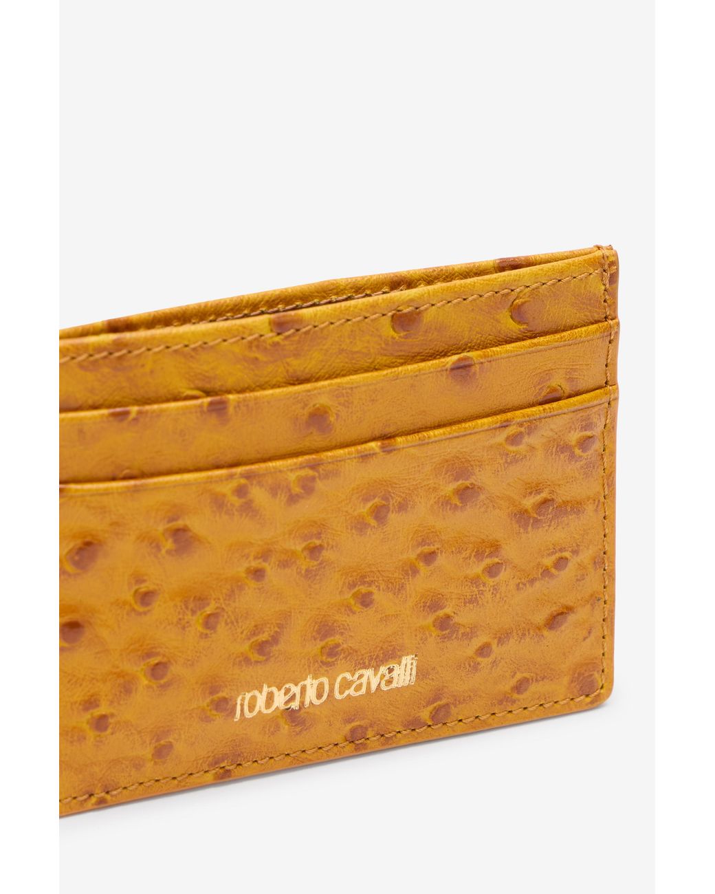 Roberto Cavalli Orange Ostrich-Effect Flat Card Holder
