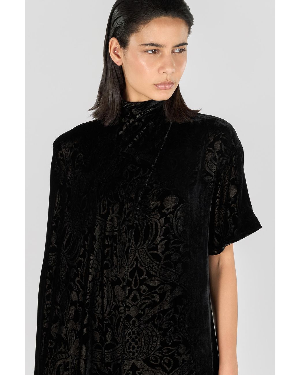 Roberto Cavalli Black Long Dress With Brocade Print