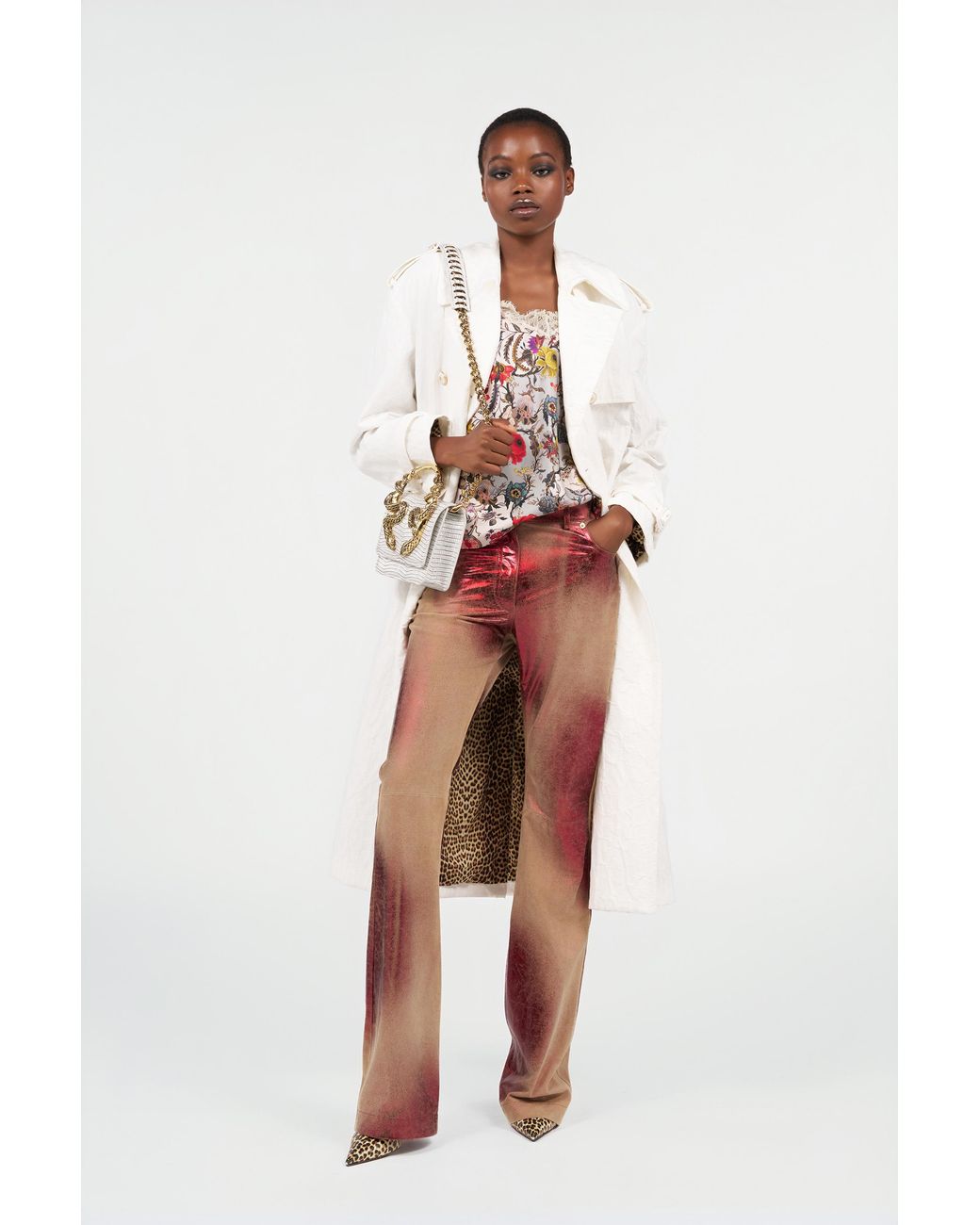 Roberto Cavalli White Top With Florentine Flowers Print