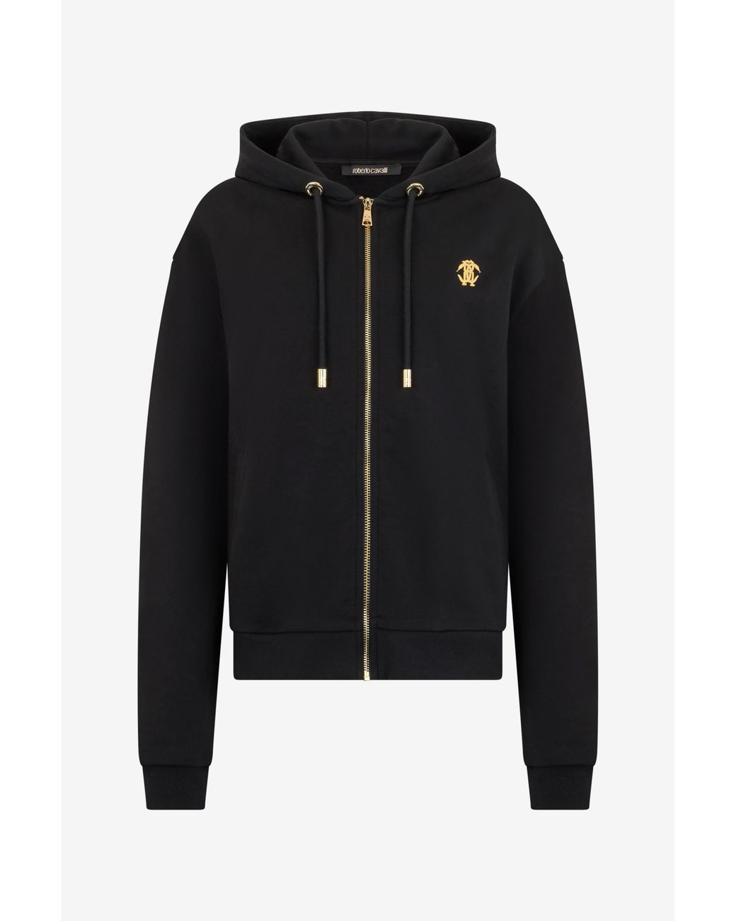Roberto Cavalli Black Flaming Rose Print Sweatshirt Hoodie