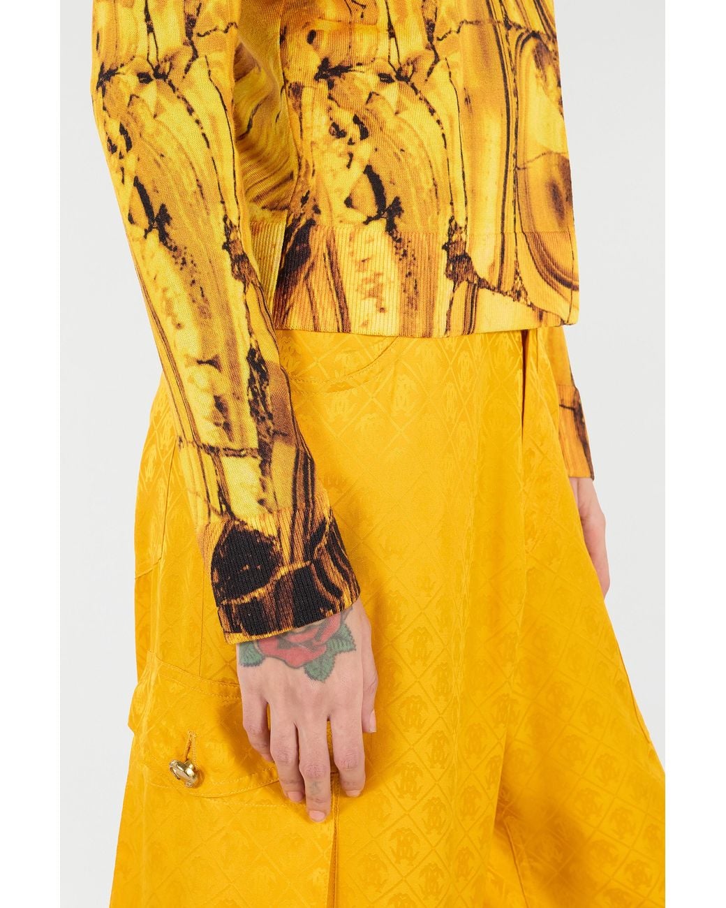 Roberto Cavalli Yellow Cardigan With Amber Print