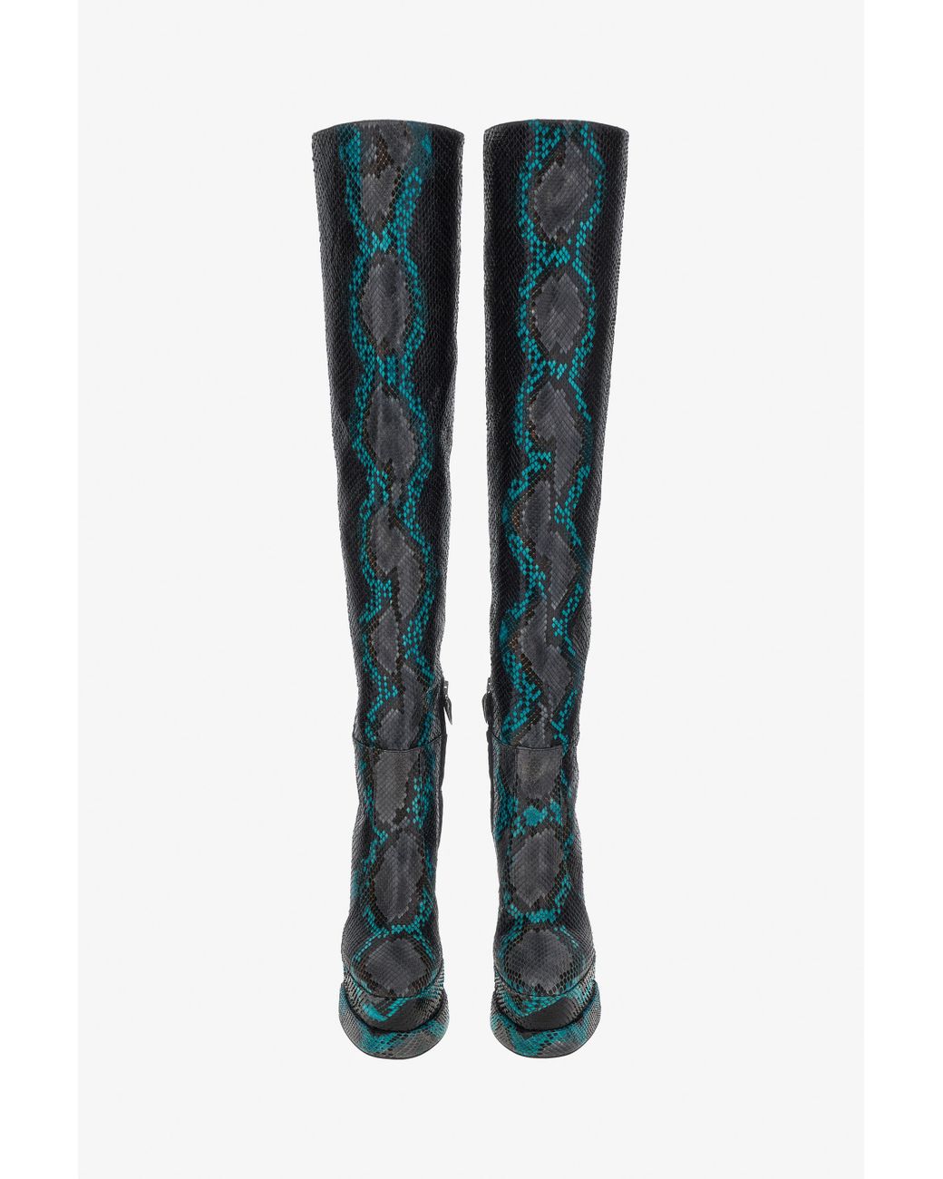 Roberto Cavalli Black Embossed Python Knee-High Boots