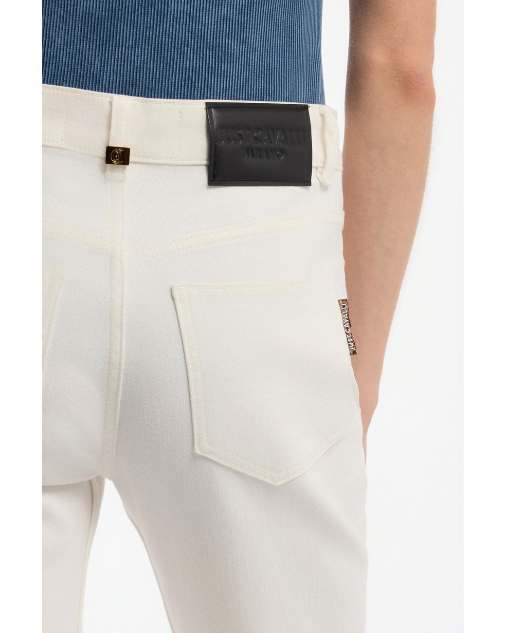 Roberto Cavalli White Flared Stretch Cotton Pants
