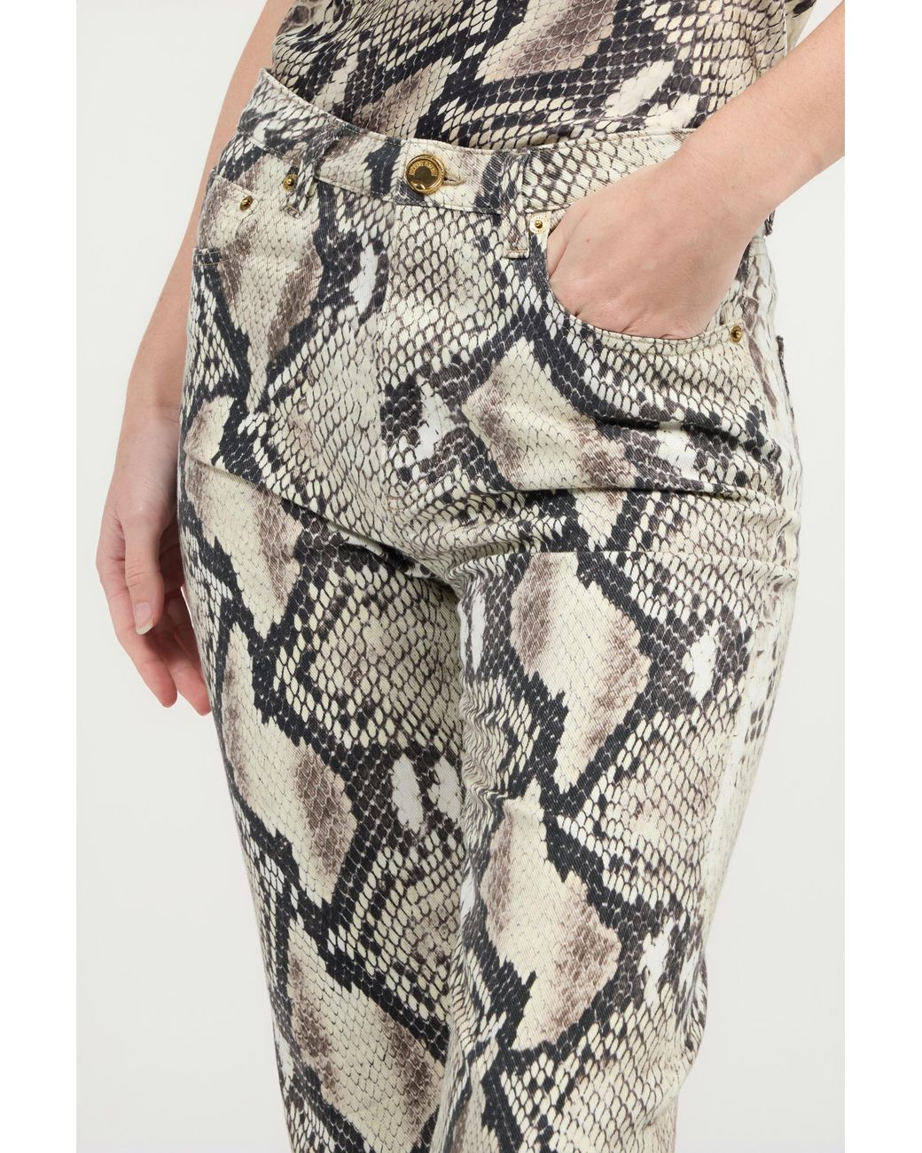 Roberto Cavalli White Rock Jeans With Python Print