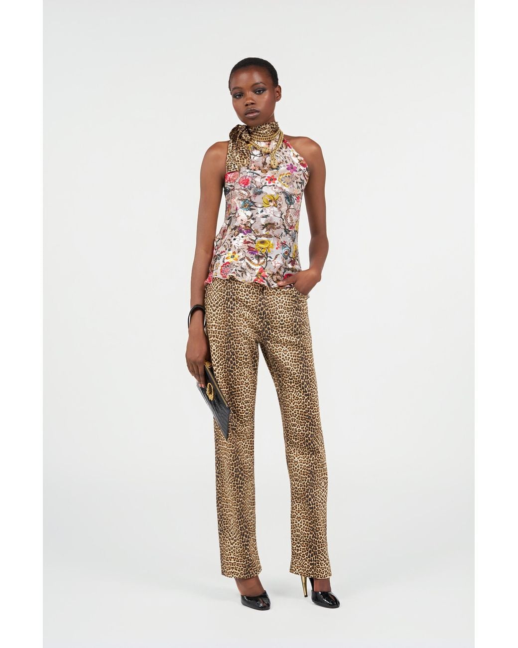 Roberto Cavalli White Top With Florentine Flowers Print