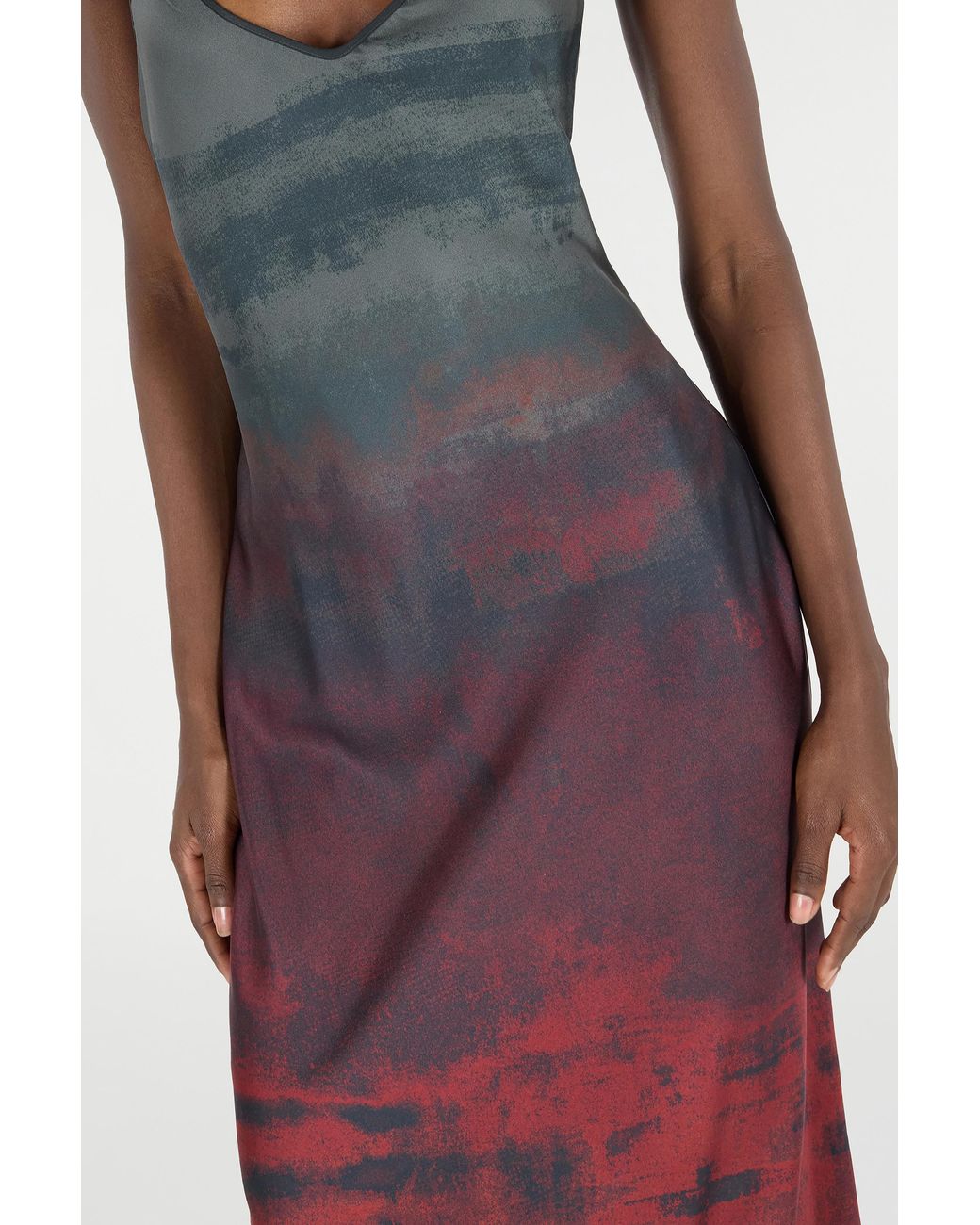Roberto Cavalli Red Long Slip Dress With A Mottled Effect