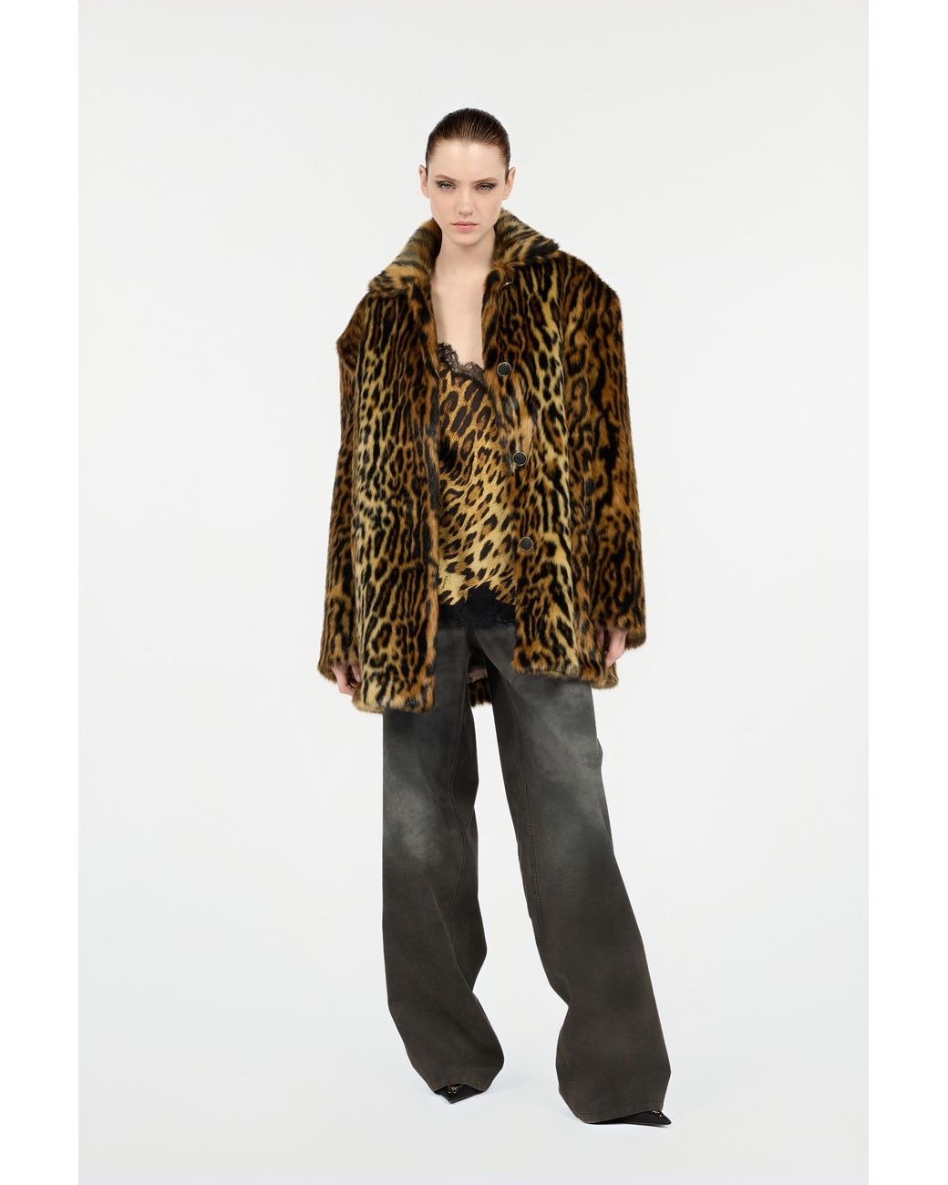 Roberto Cavalli Brown Leopard-Print Button Coat