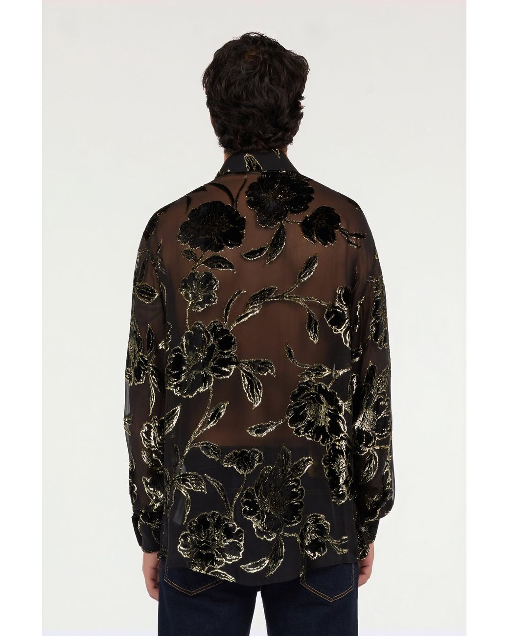 Roberto Cavalli Black And See-Through Shirt With Floral Pattern for men