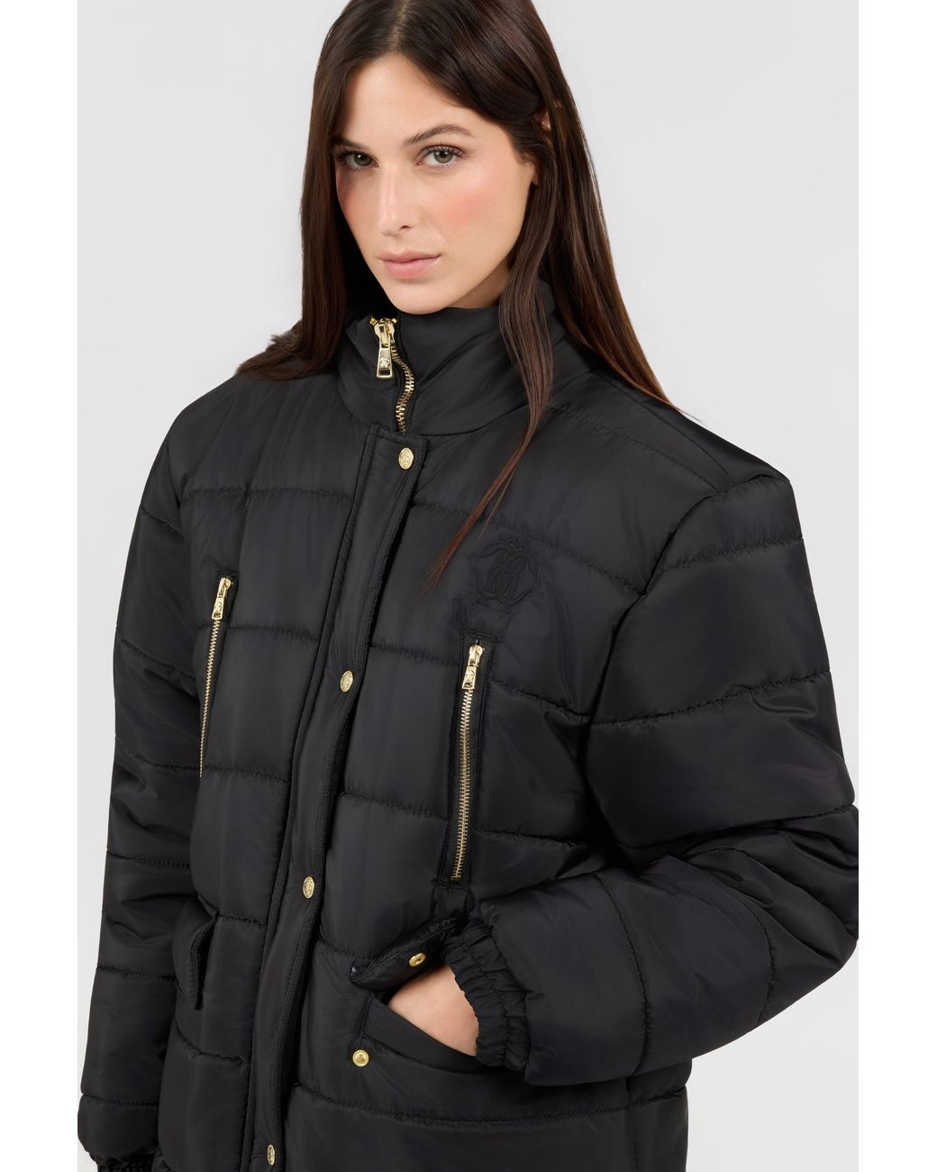 Roberto Cavalli Black Jacket Puffer Jacket Long High Collar
