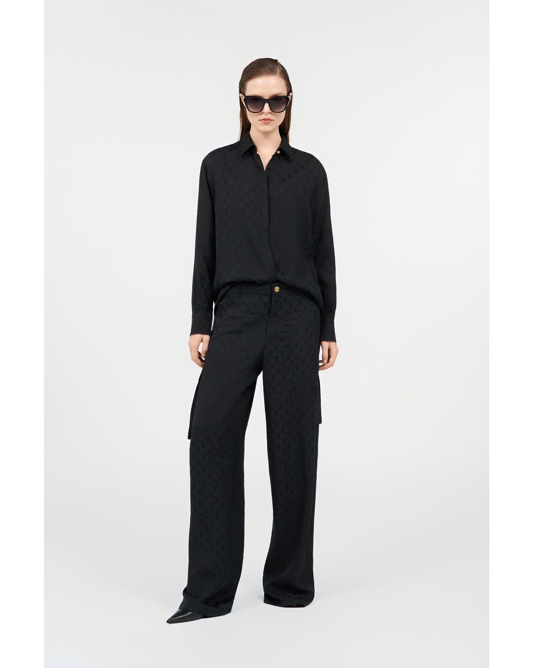 Roberto Cavalli Black Silk Cargo Trousers With Monogram Rc