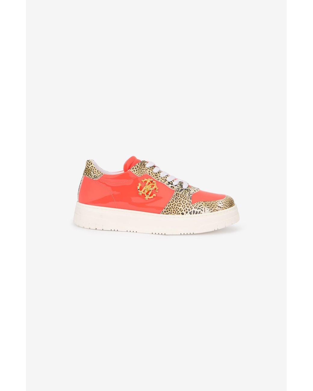 Roberto Cavalli Pink Leather Sneakers With Leopard Print