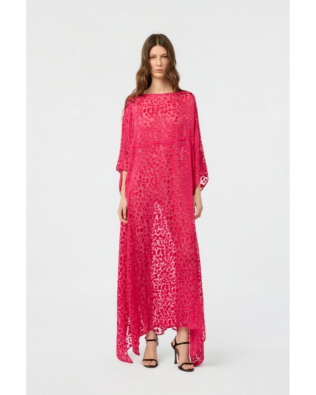 Roberto Cavalli Pink Caftan With Tone-On-Tone Animal Print