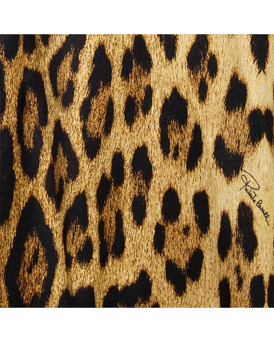 Roberto Cavalli Brown Silk Shirt With Jaguar Skin Print