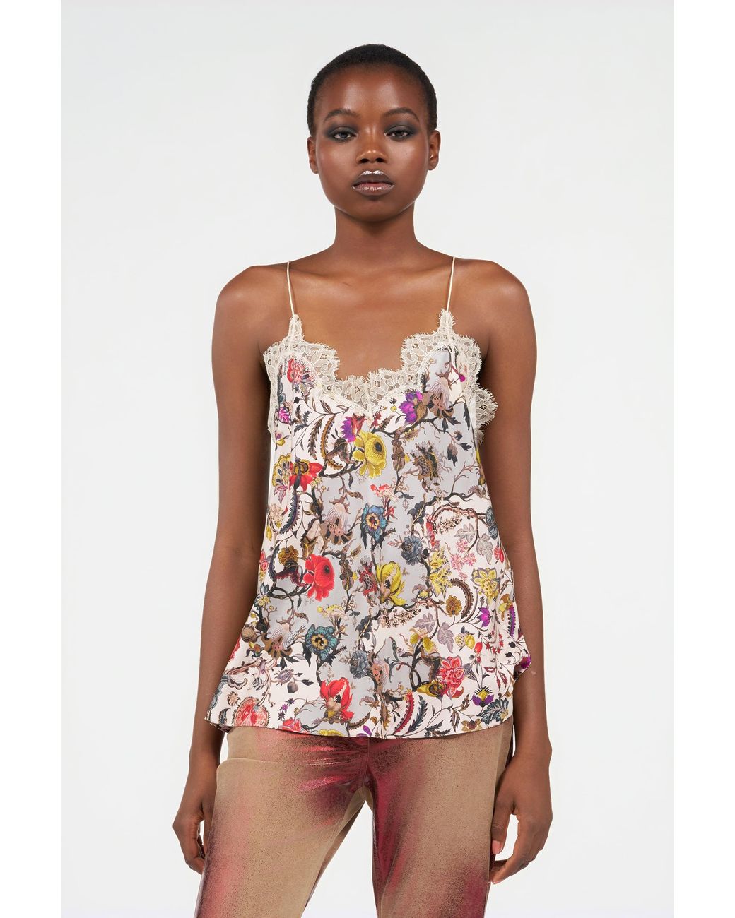 Roberto Cavalli White Top With Florentine Flowers Print